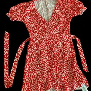 Relipop Women's Dresses Deep V-Neck Short Bell Sleeve Ruffle Wrap Tie Knot